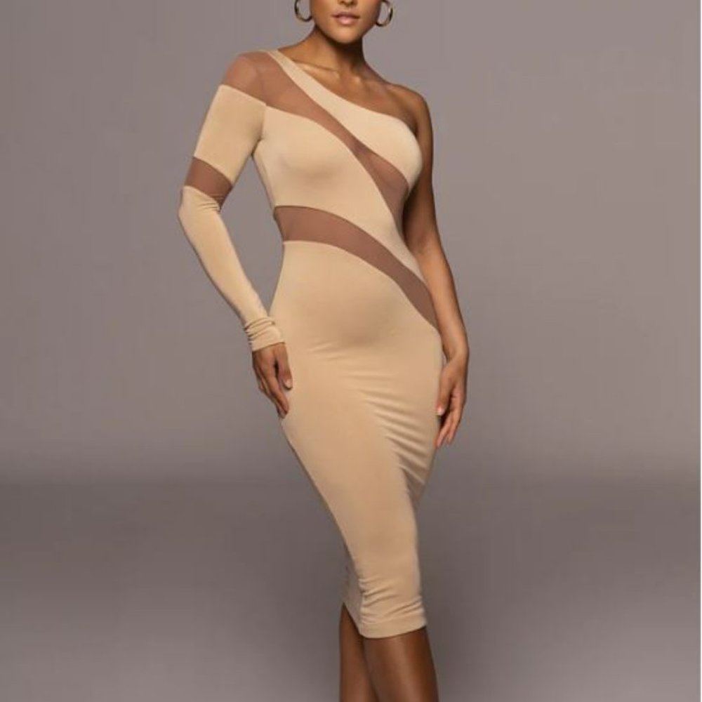 Jluxlable TAN EYES FOR YOU MIDI DRESS SMALL